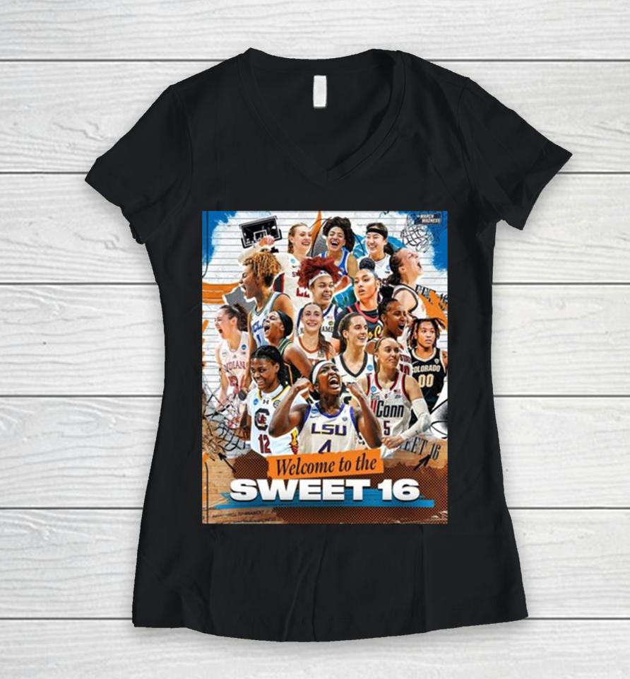 Ncaa March Madness Welcome To The Sweet 16 Season 2023 2024 Women V-Neck T-Shirt