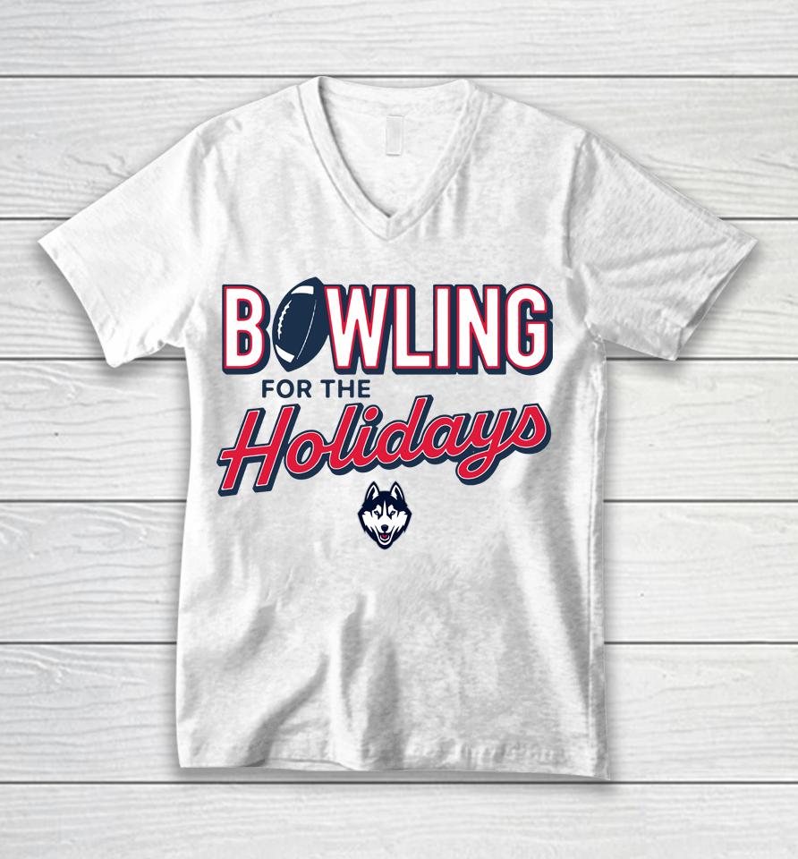 Ncaa Men's Uconn Huskies Bowling For The Holidays Unisex V-Neck T-Shirt