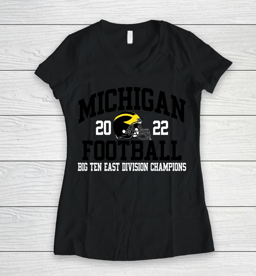 Ncaa Michigan Football 2022 Big 10 East Division Champions Women V-Neck T-Shirt