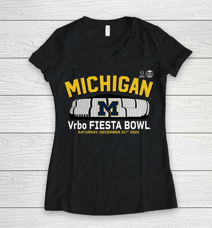 Ncaa Michigan Wolverines College Football Playoff 2022 Fiesta Bowl Gameday Stadium Women V-Neck T-Shirt
