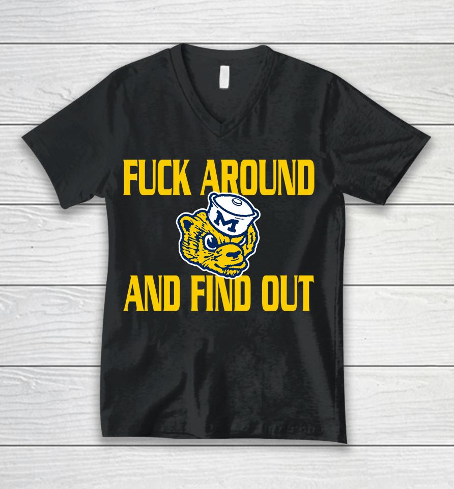 Ncaa Michigan Wolverines Logo Fuck Around And Find Out Unisex V-Neck T-Shirt