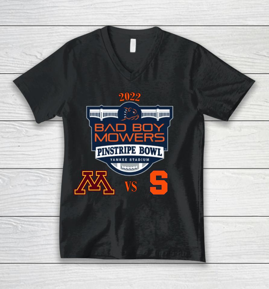 Ncaa Minnesota Golden Gophers Vs Syracuse Orange 2022 Bad Boy Mowers Pinstripe Bowl Unisex V-Neck T-Shirt