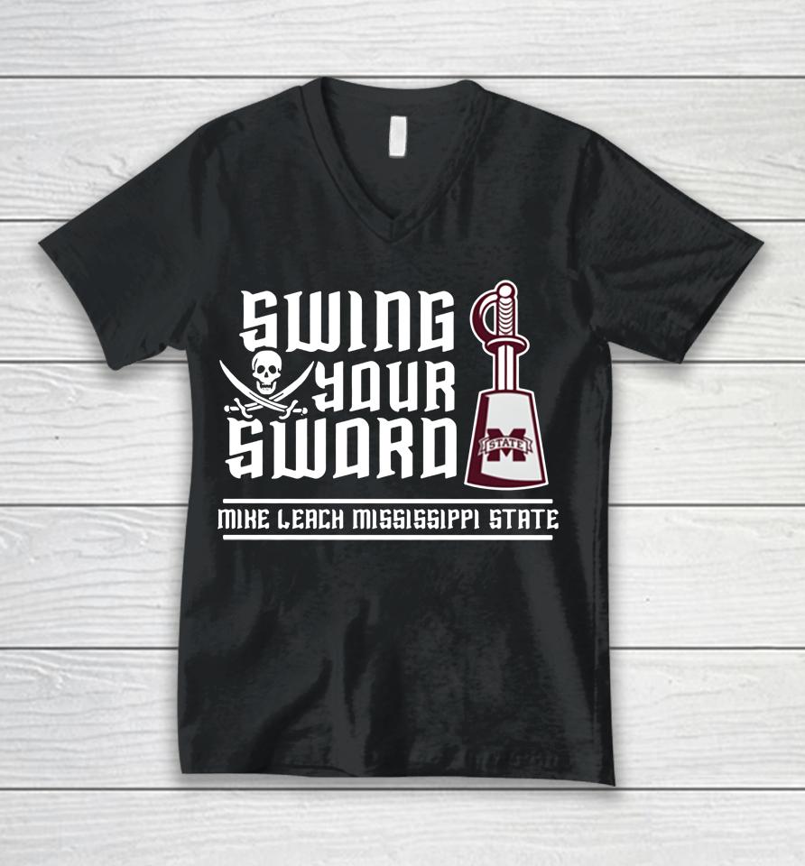 Ncaa Mississippi State Mike Leach Swing Your Sword Unisex V-Neck T-Shirt