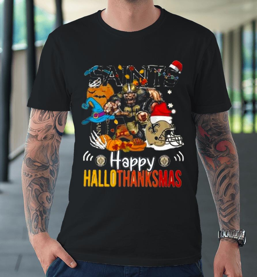 Ncaa New Orleans Saints Mascot Happy Hallothanksmas Premium T-Shirt