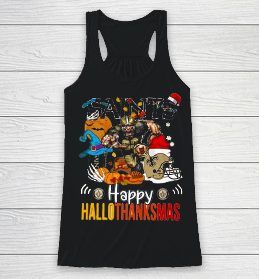 Ncaa New Orleans Saints Mascot Happy Hallothanksmas Racerback Tank