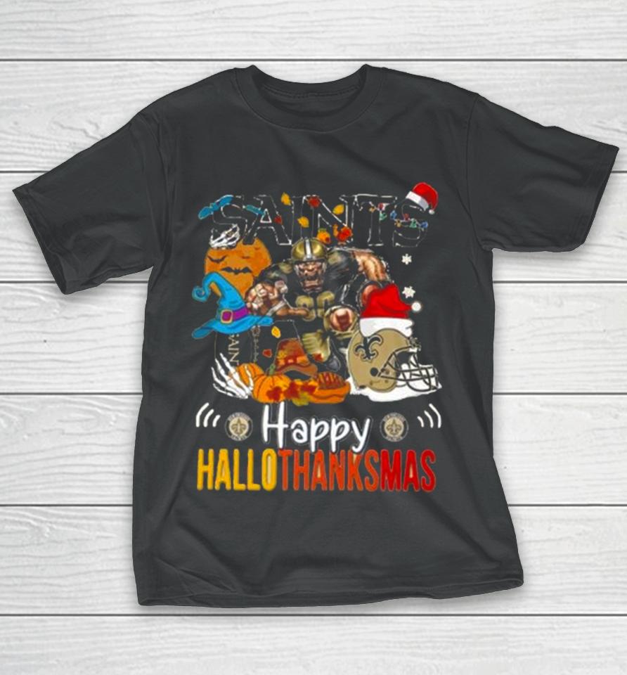 Ncaa New Orleans Saints Mascot Happy Hallothanksmas T-Shirt