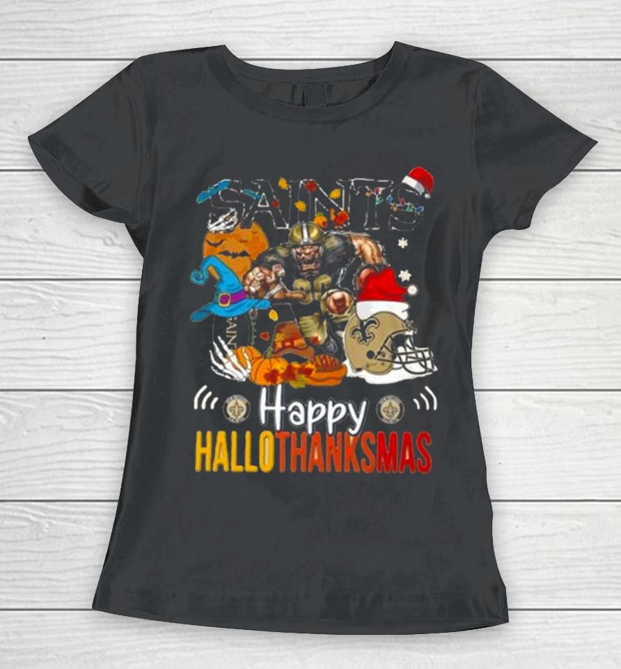 Ncaa New Orleans Saints Mascot Happy Hallothanksmas Women T-Shirt