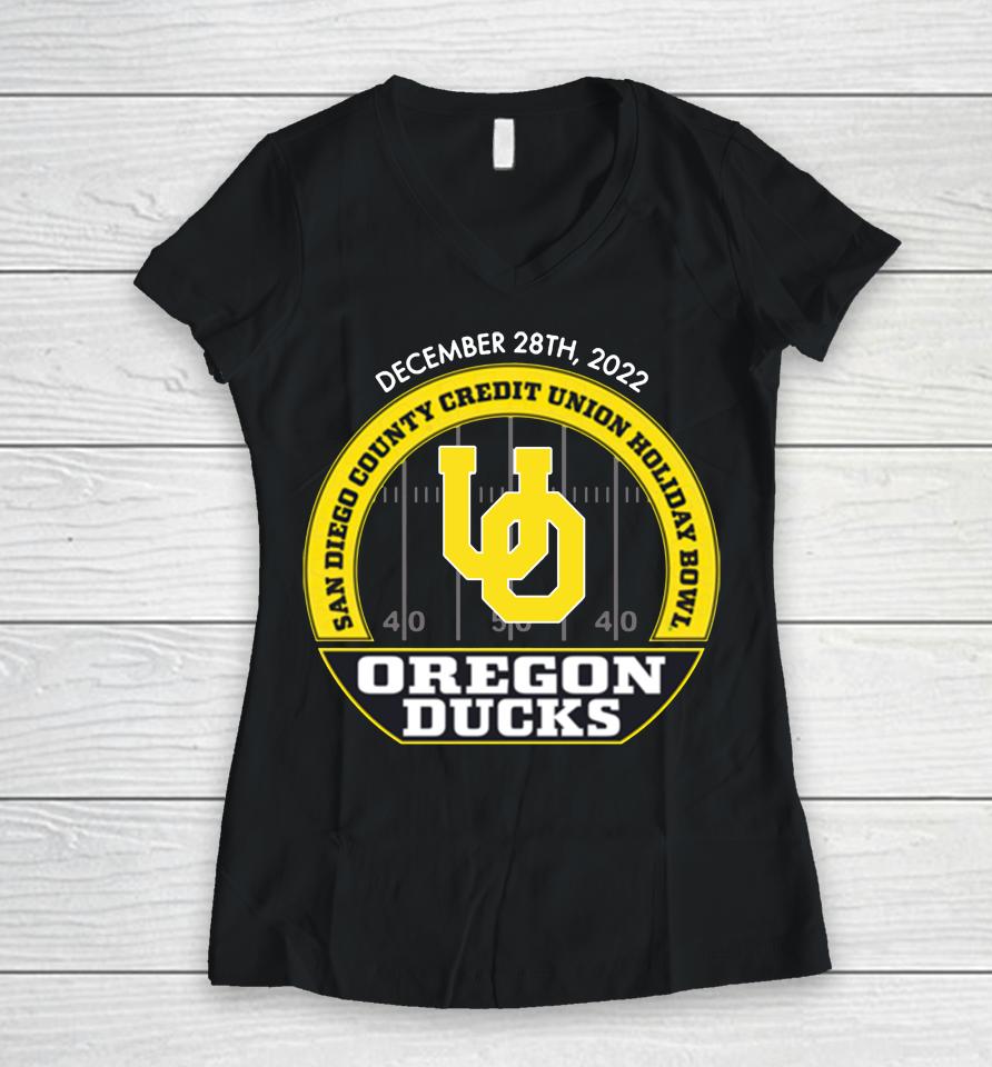 Ncaa Oregon Ducks 2022 Holiday Bowl Women V-Neck T-Shirt