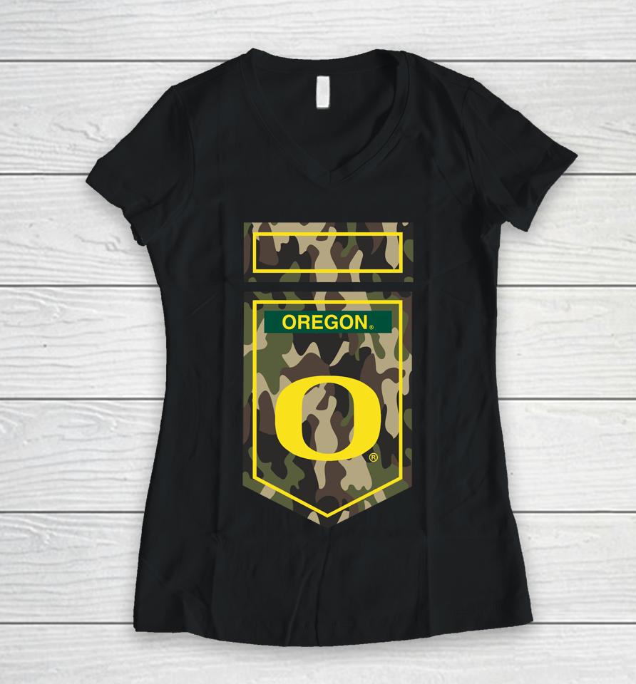 Ncaa Oregon Ducks Veterans Camo Women V-Neck T-Shirt