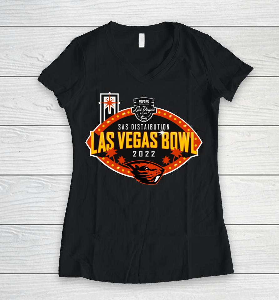 Ncaa Oregon State Beavers Las Vegas Bowl 2022 Royal Women V-Neck T-Shirt