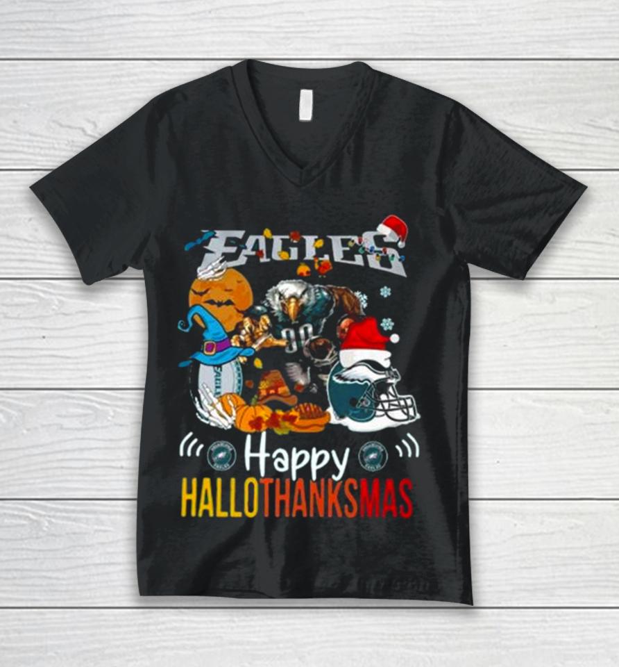 Ncaa Philadelphia Eagles Mascot Happy Hallothanksmas Unisex V-Neck T-Shirt