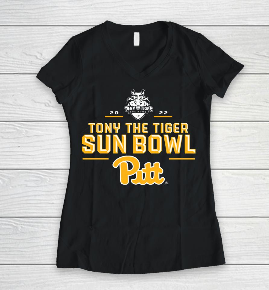 Ncaa Pittsburgh Tony The Tiger Sun Bowl Women V-Neck T-Shirt