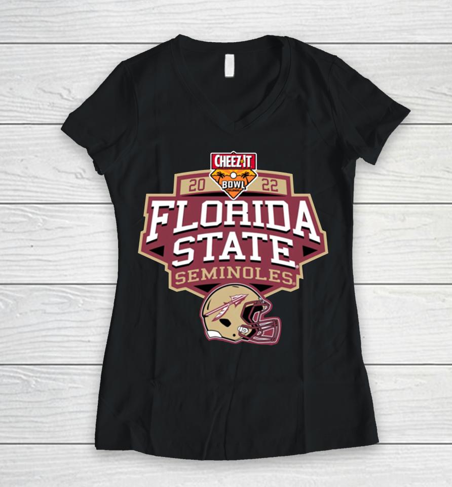 Ncaa Playoff Florida State Seminoles 2022 Cheez-It Bowl Helmet Women V-Neck T-Shirt