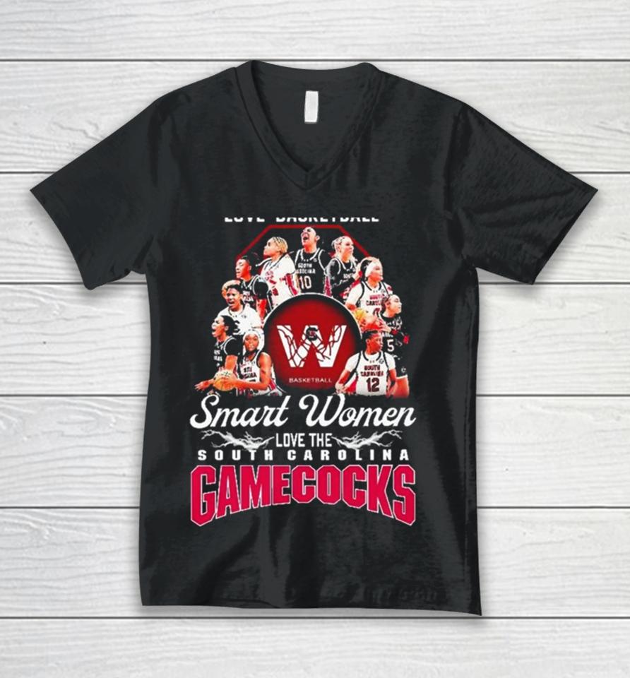 Ncaa Real Women Love Basketball Smart Women Love The South Carolina Basketball 2024 Unisex V-Neck T-Shirt