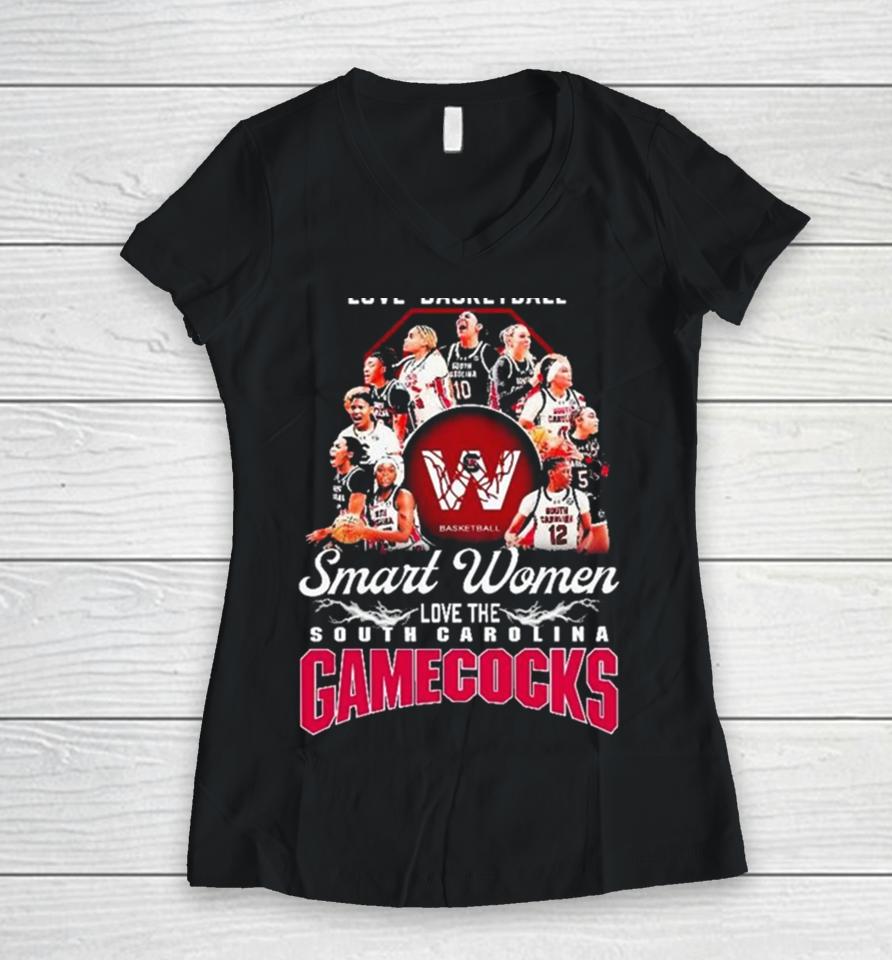 Ncaa Real Women Love Basketball Smart Women Love The South Carolina Basketball 2024 Women V-Neck T-Shirt