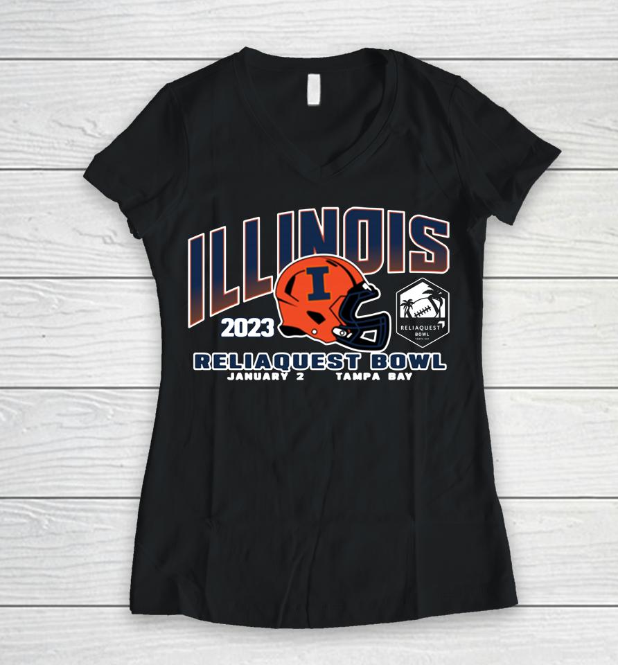 Ncaa Reliaquest Bowl Illinois 2023 Champs Women V-Neck T-Shirt