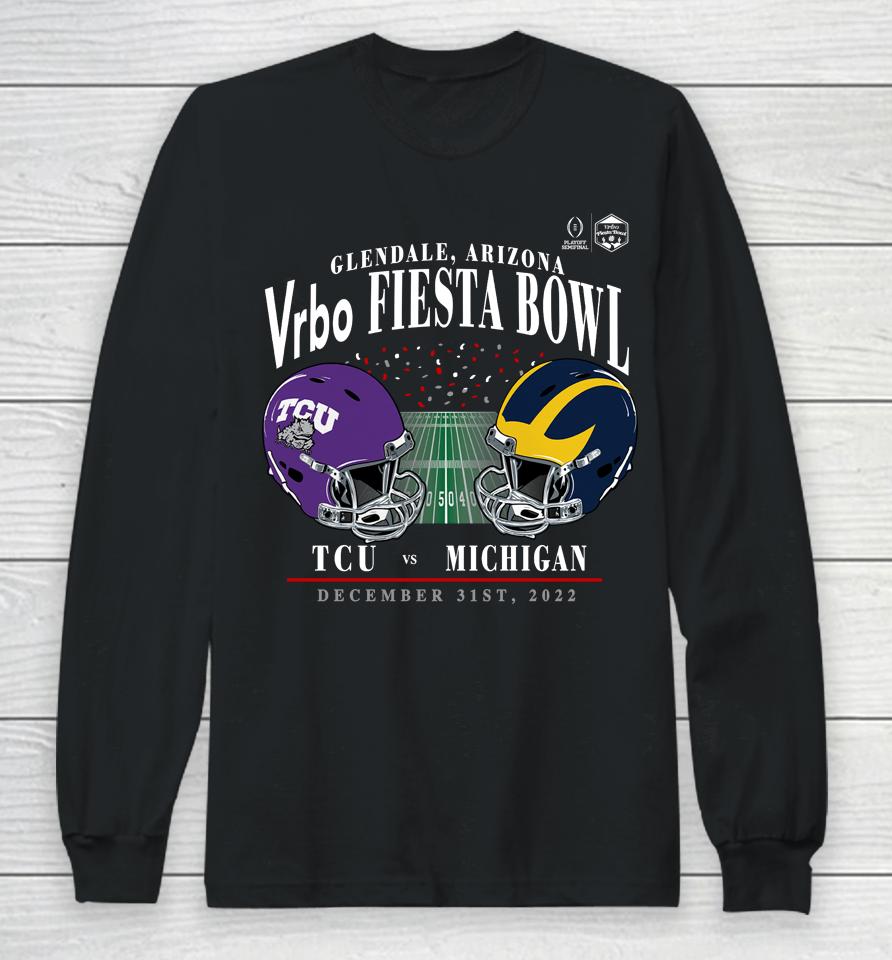 Ncaa Shop Michigan Vs Tcu Matchup Vrbo Fiesta Bowl College Football Playoff Long Sleeve T-Shirt