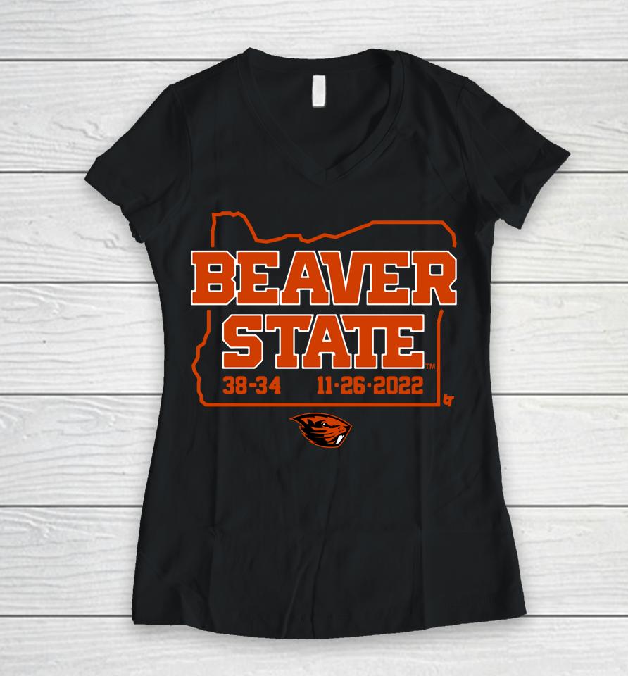 Ncaa Shop Oregon State Football Beaver State Women V-Neck T-Shirt