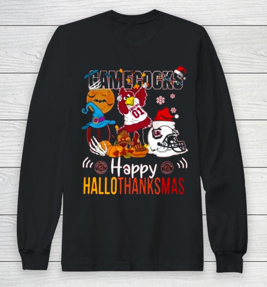 Ncaa South Carolina Gamecocks Mascot Happy Hallothanksmas Long Sleeve T-Shirt