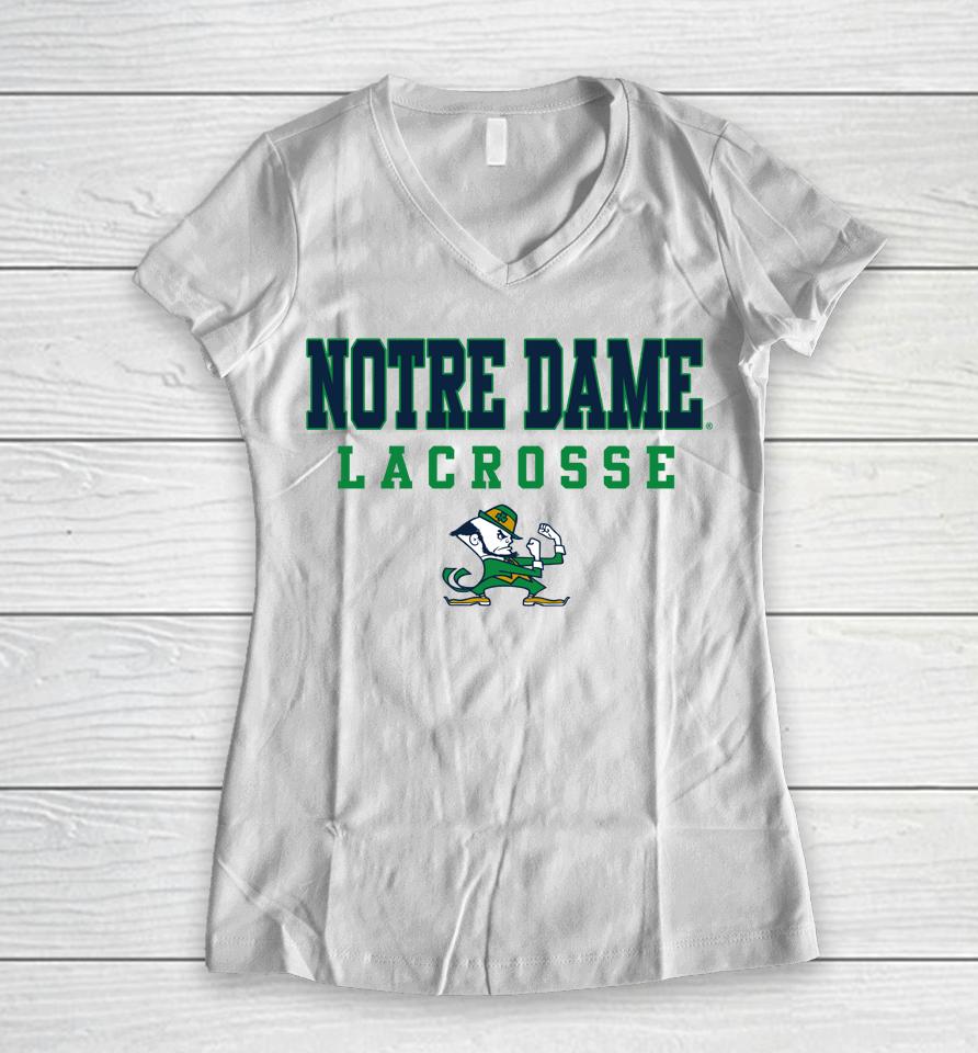 Ncaa Sports Notre Dame Stack Logo Lacrosse Women V-Neck T-Shirt