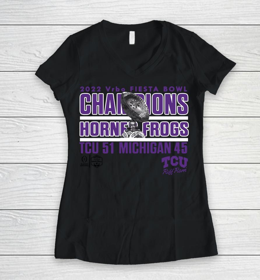 Ncaa Tcu Horned Frogs 2023 Fiesta Bowl Champions Women V-Neck T-Shirt