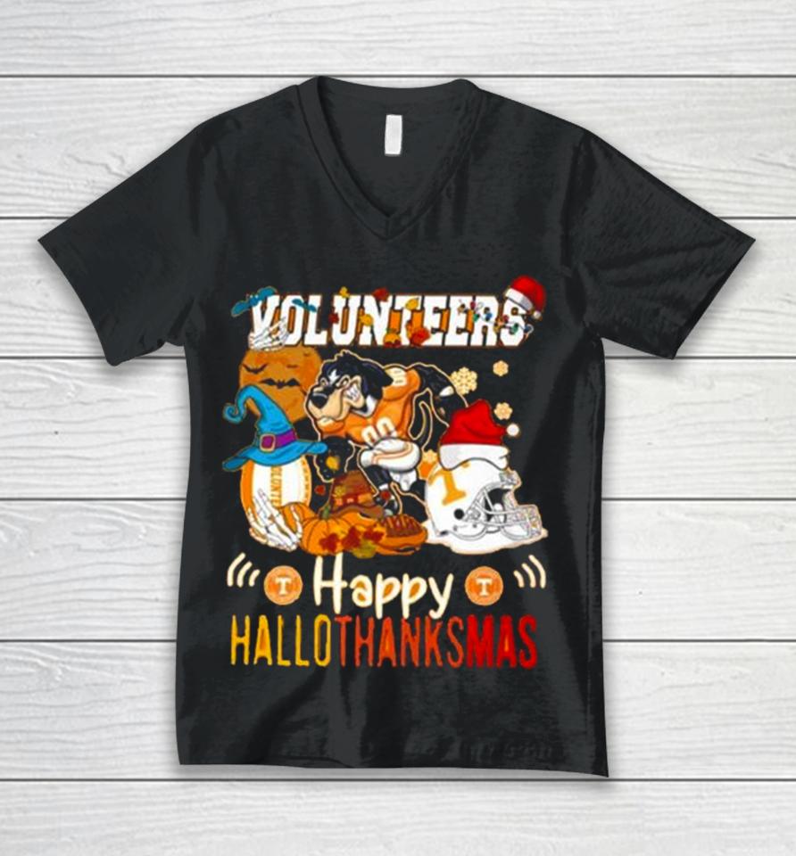 Ncaa Tennessee Volunteers Mascot Happy Hallothanksmas Unisex V-Neck T-Shirt