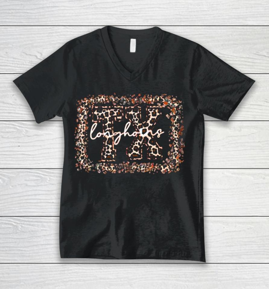 Ncaa Texas Longhorns Leopard Unisex V-Neck T-Shirt