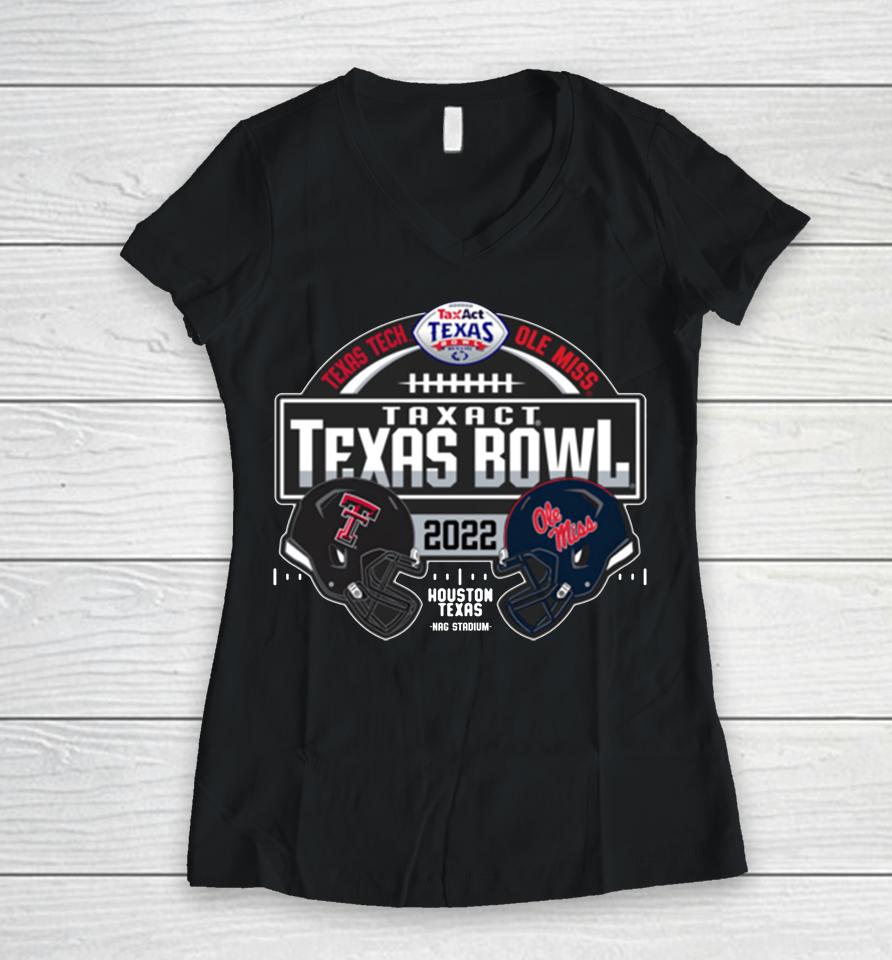 Ncaa Texas Tech Vs Ole Miss Rebels 2022 Texas Bowl Match-Up Women V-Neck T-Shirt