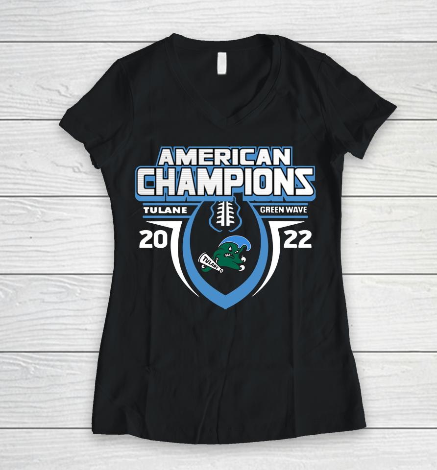 Ncaa Tulane Green Wave 2022 Aac Football Conference Champions Women V-Neck T-Shirt