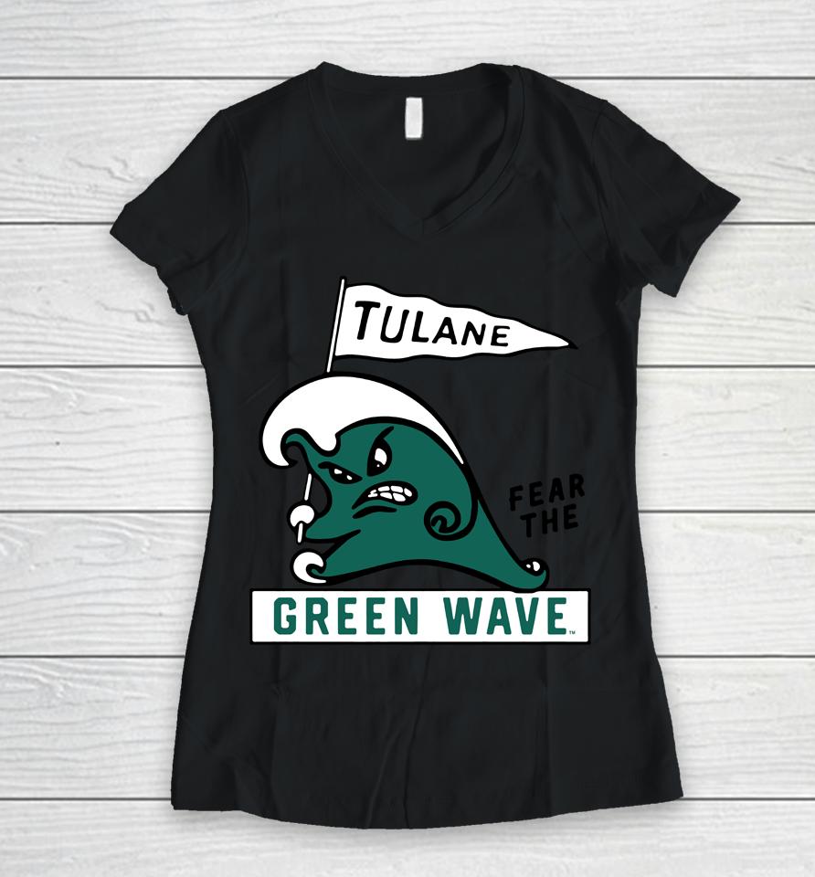Ncaa Tulane Green Wave Fear The Green Wave Women V-Neck T-Shirt