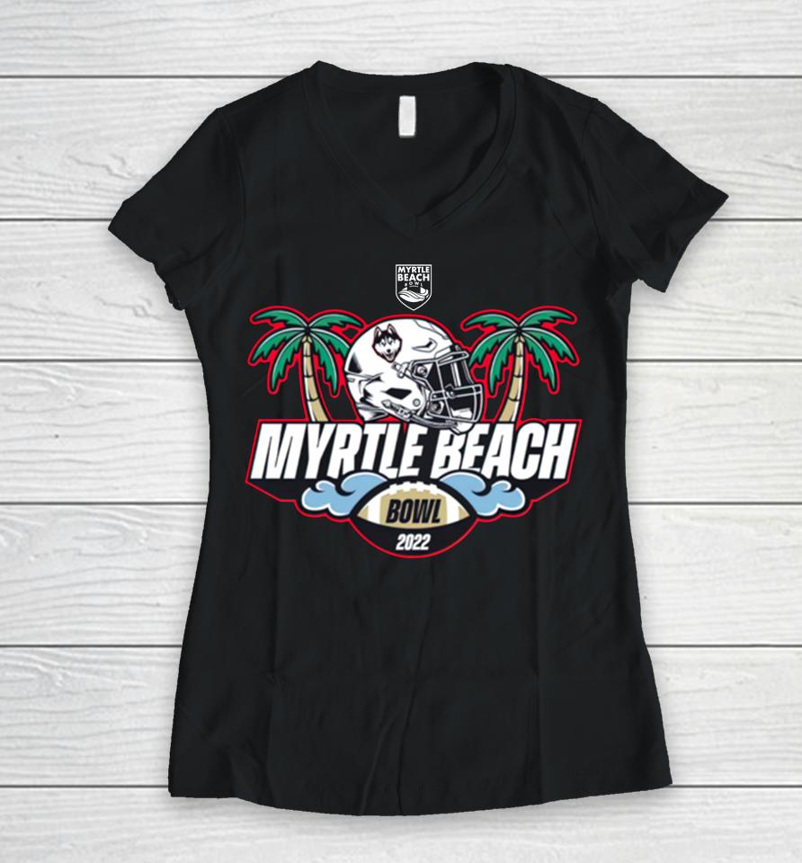 Ncaa Uconn 2022 Myrtle Beach Bowl Black Playoff Black Women V-Neck T-Shirt