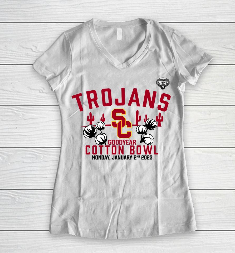 Ncaa Usc Trojans 2023 Goodyear Cotton Bowl Gameday Stadium Women V-Neck T-Shirt