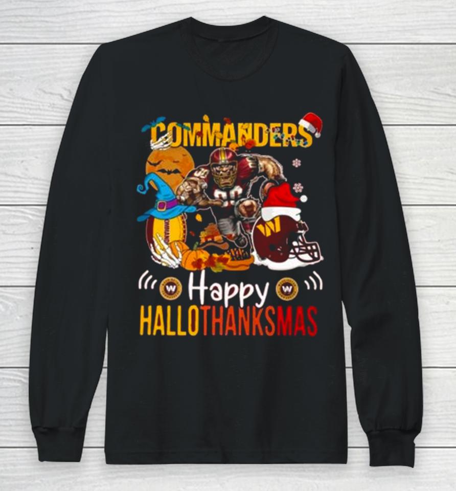 Ncaa Washington Commanders Mascot Happy Hallothanksmas Long Sleeve T-Shirt