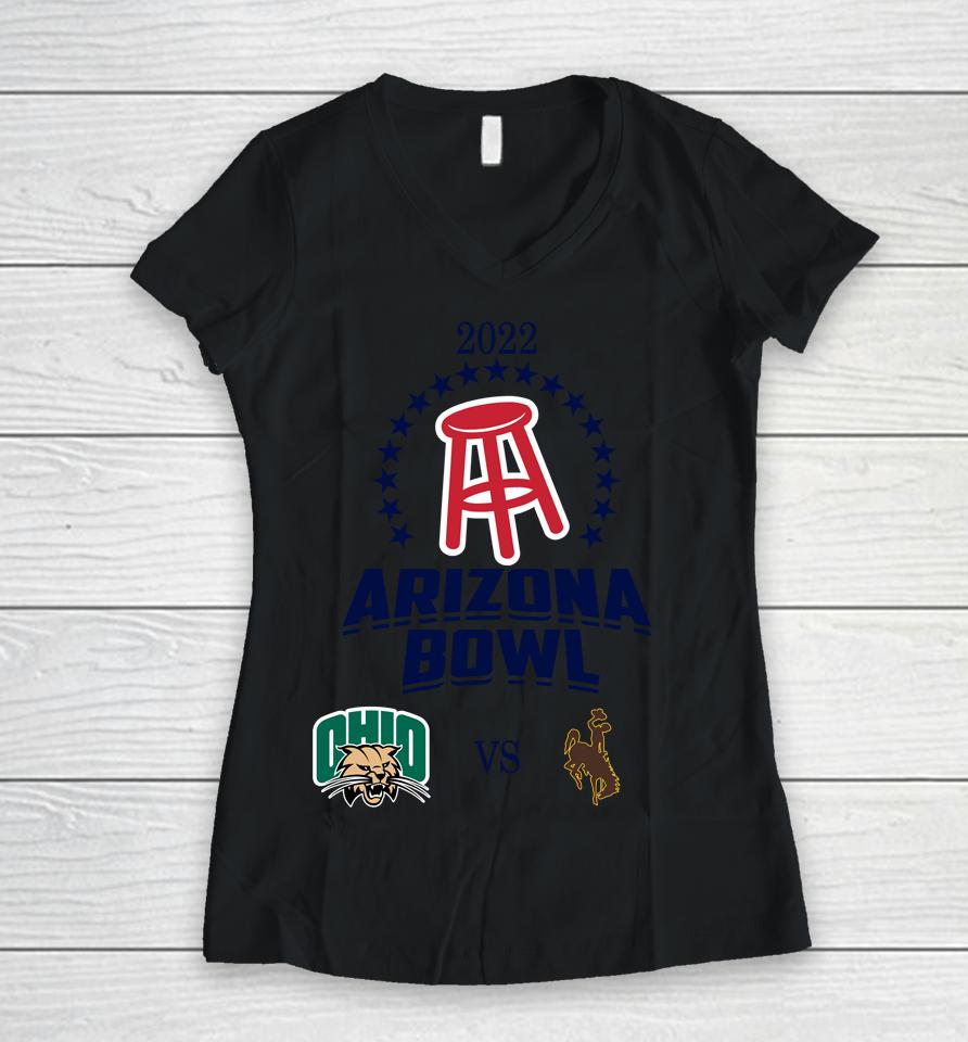 Ncaa Wyoming Cowboys Vs Ohio Bobcats 2022 Arizona Bowl Matchup Women V-Neck T-Shirt