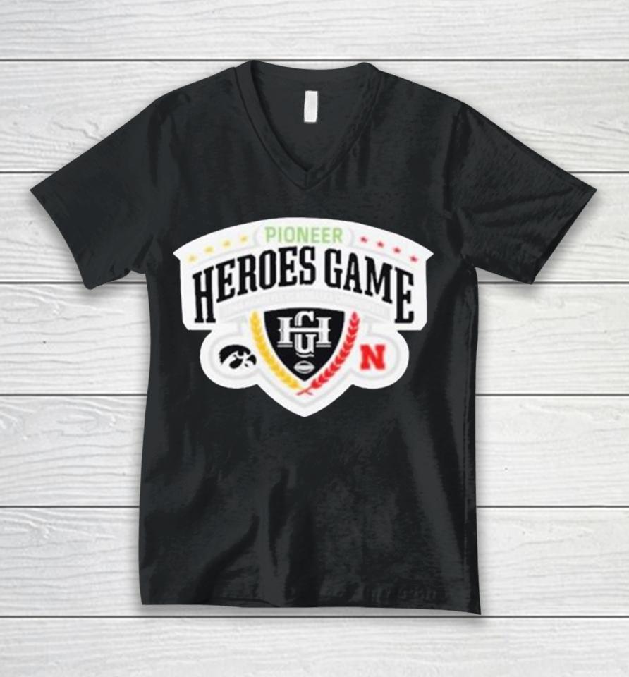 Nebraska Cornhuskers Vs Iowa Hawkeyes 2023 Pioneer Heroes Game Unisex V-Neck T-Shirt