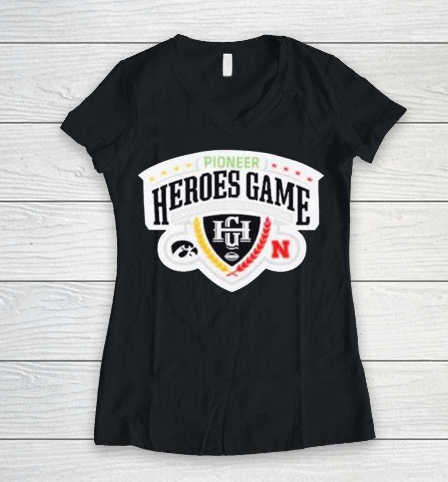 Nebraska Cornhuskers Vs Iowa Hawkeyes 2023 Pioneer Heroes Game Women V-Neck T-Shirt