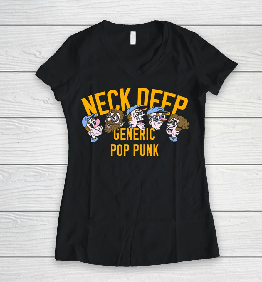 Neck Deep Merch Generic Pop Punk Cartoon Faces Women V-Neck T-Shirt