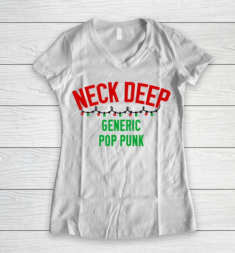 Neck Deep Merch Generic Pop Punk Christmas Edition Women V-Neck T-Shirt