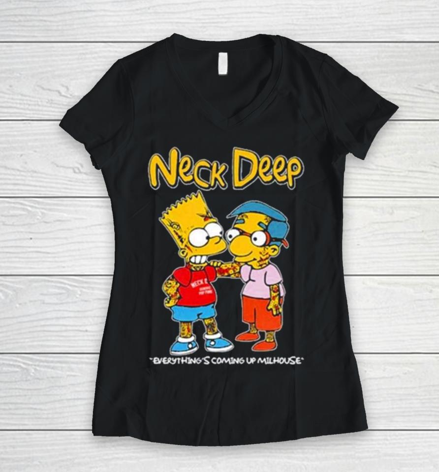 Neck Deep Simpsons Everything’s Coming Up Milhouse Women V-Neck T-Shirt