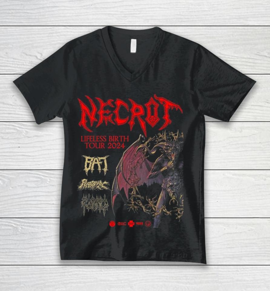 Necrot Announce Lengthy Lifeless Birth Announces North American Tour 2024 With Support From Bat Phobophilic And Street Tombs Unisex V-Neck T-Shirt