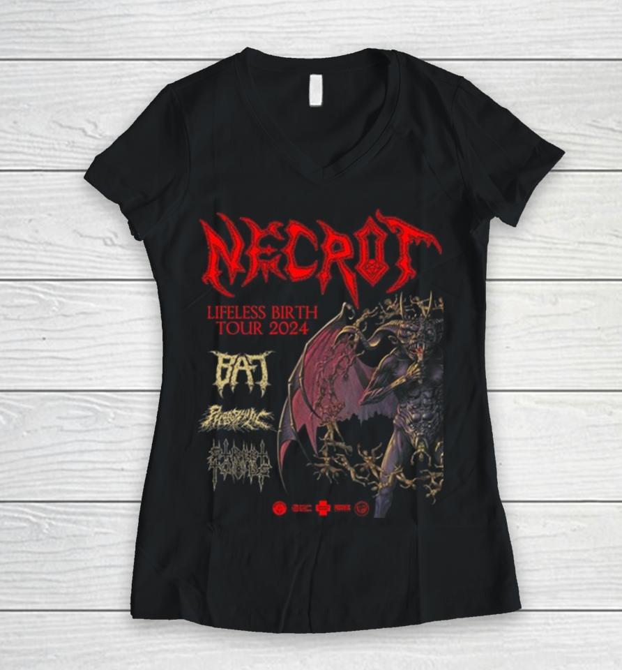 Necrot Announce Lengthy Lifeless Birth Announces North American Tour 2024 With Support From Bat Phobophilic And Street Tombs Women V-Neck T-Shirt