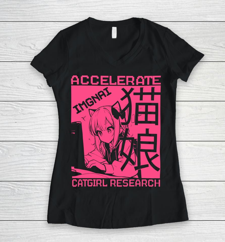 Networkspirits Imgnai Catgirl Research Women V-Neck T-Shirt