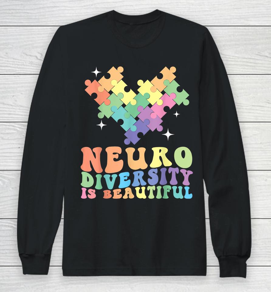 Neurodiversity Is Beautiful Puzzle Pieces Rainbow Autism Long Sleeve T-Shirt