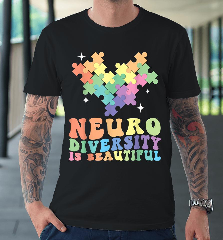 Neurodiversity Is Beautiful Puzzle Pieces Rainbow Autism Premium T-Shirt