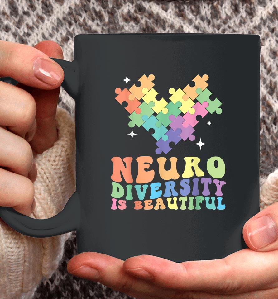 Neurodiversity Is Beautiful Puzzle Pieces Rainbow Autism Coffee Mug