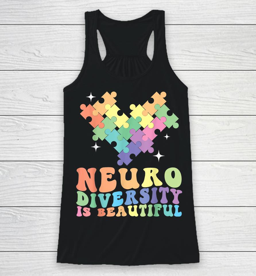 Neurodiversity Is Beautiful Puzzle Pieces Rainbow Autism Racerback Tank