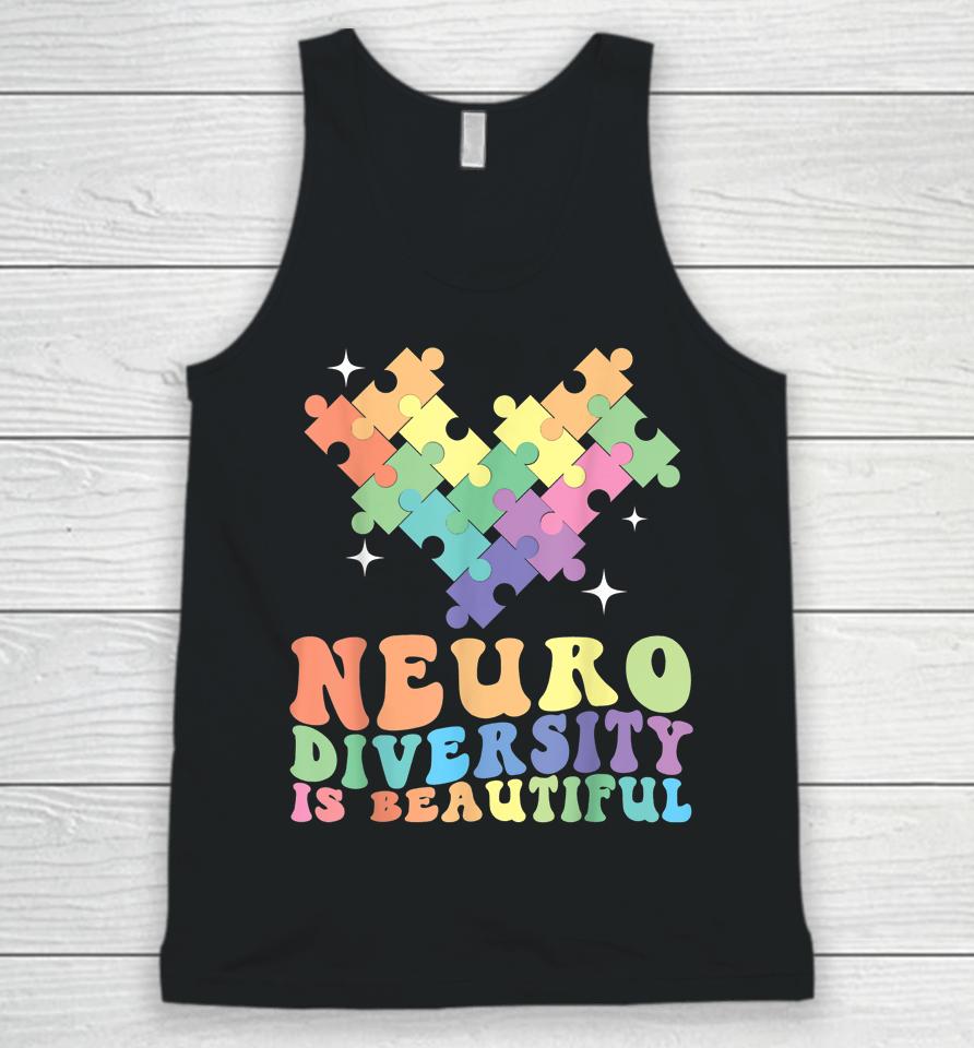Neurodiversity Is Beautiful Puzzle Pieces Rainbow Autism Unisex Tank Top