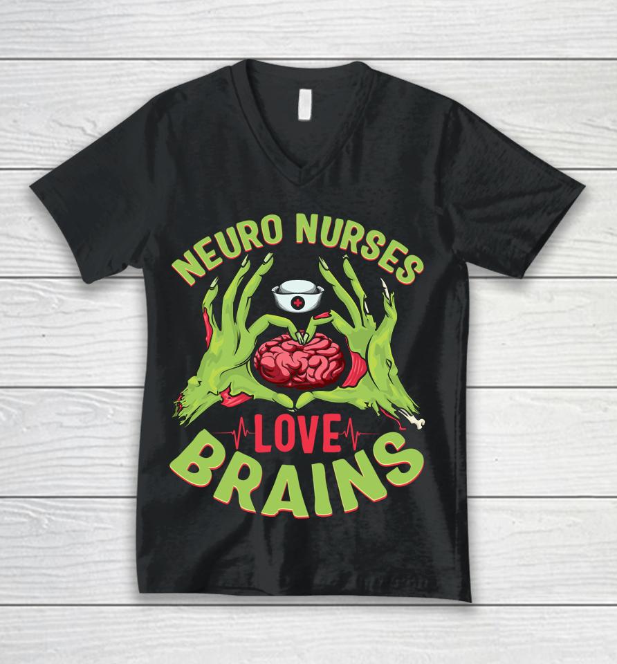 Neurology Nursing Rn Halloween Neuro Nurses Love Brains Unisex V-Neck T-Shirt