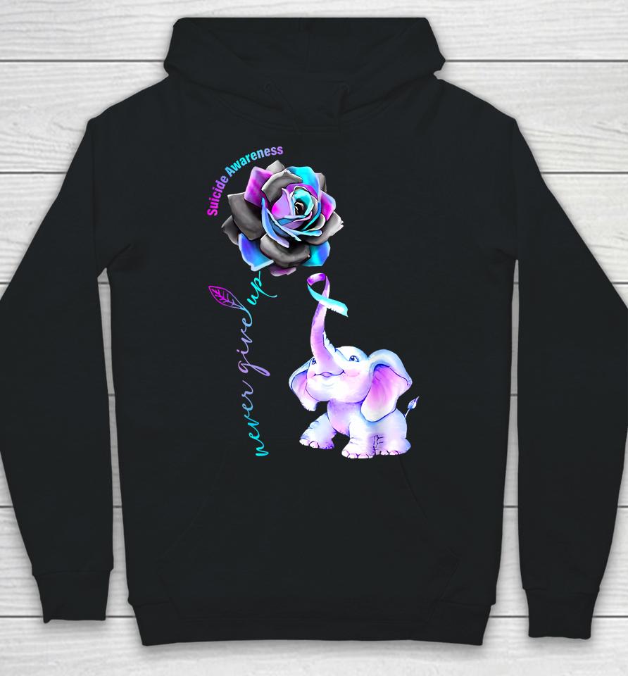 Never Give Up Elephant Suicide Prevention Awareness Flower Hoodie