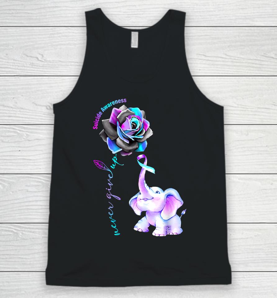 Never Give Up Elephant Suicide Prevention Awareness Flower Unisex Tank Top